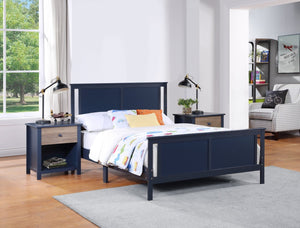 HomeRoots Blue Reversible Inlaid Panels Solid Wood Full Bed Frame – Modern Design, Durable, Versatile Style! 530213