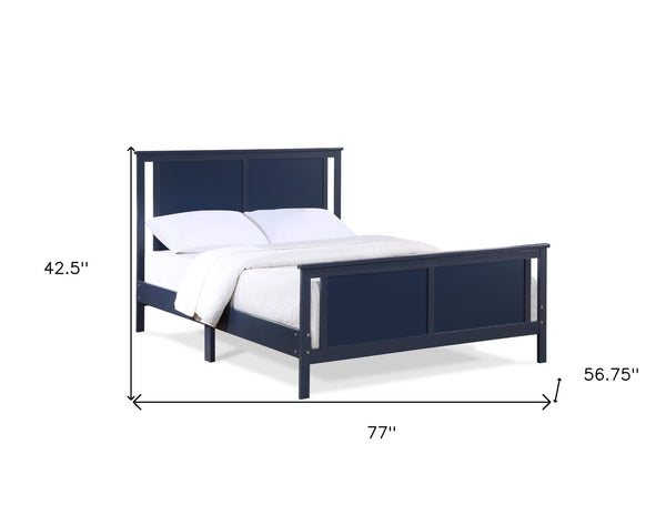 HomeRoots Blue Reversible Inlaid Panels Solid Wood Full Bed Frame – Modern Design, Durable, Versatile Style! 530213