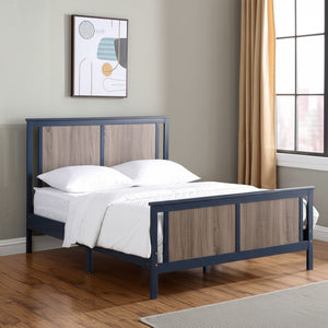 HomeRoots Blue Reversible Inlaid Panels Solid Wood Full Bed Frame – Modern Design, Durable, Versatile Style! 530213