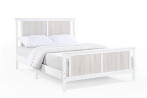 HomeRoots White Reversible Inlaid Panels Solid Wood Full Bed Frame - Versatile Style, Durable Comfort & Support 530214