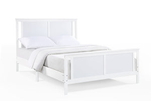 HomeRoots White Reversible Inlaid Panels Solid Wood Full Bed Frame - Versatile Style, Durable Comfort & Support 530214