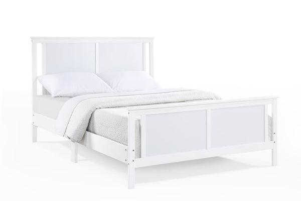 HomeRoots White Reversible Inlaid Panels Solid Wood Full Bed Frame - Versatile Style, Durable Comfort & Support 530214