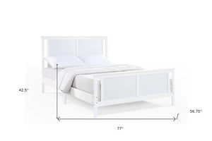 HomeRoots White Reversible Inlaid Panels Solid Wood Full Bed Frame - Versatile Style, Durable Comfort & Support 530214