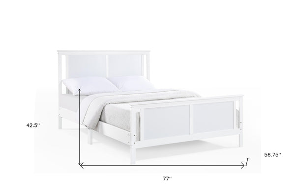 HomeRoots White Reversible Inlaid Panels Solid Wood Full Bed Frame - Versatile Style, Durable Comfort & Support 530214