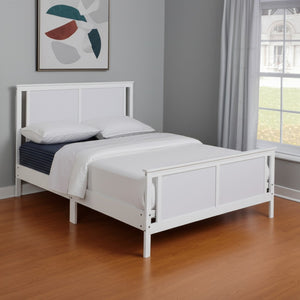 HomeRoots White Reversible Inlaid Panels Solid Wood Full Bed Frame - Versatile Style, Durable Comfort & Support 530214