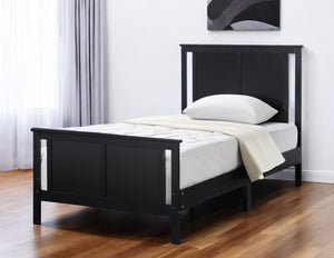 HomeRoots Black Reversible Solid Wood Twin Bed Frame - Stylish Walnut Finish, Durable Design for Modern Bedrooms 530215