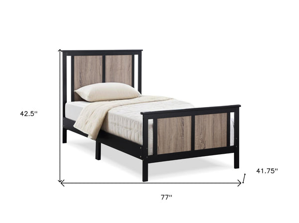 Homeroots Black Reversible Solid Wood Twin Bed Frame In Elegant Walnut Finish For Lasting Comfort & Style  Wood 530215