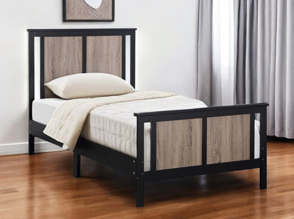 Homeroots Black Reversible Solid Wood Twin Bed Frame In Elegant Walnut Finish For Lasting Comfort & Style  Wood 530215