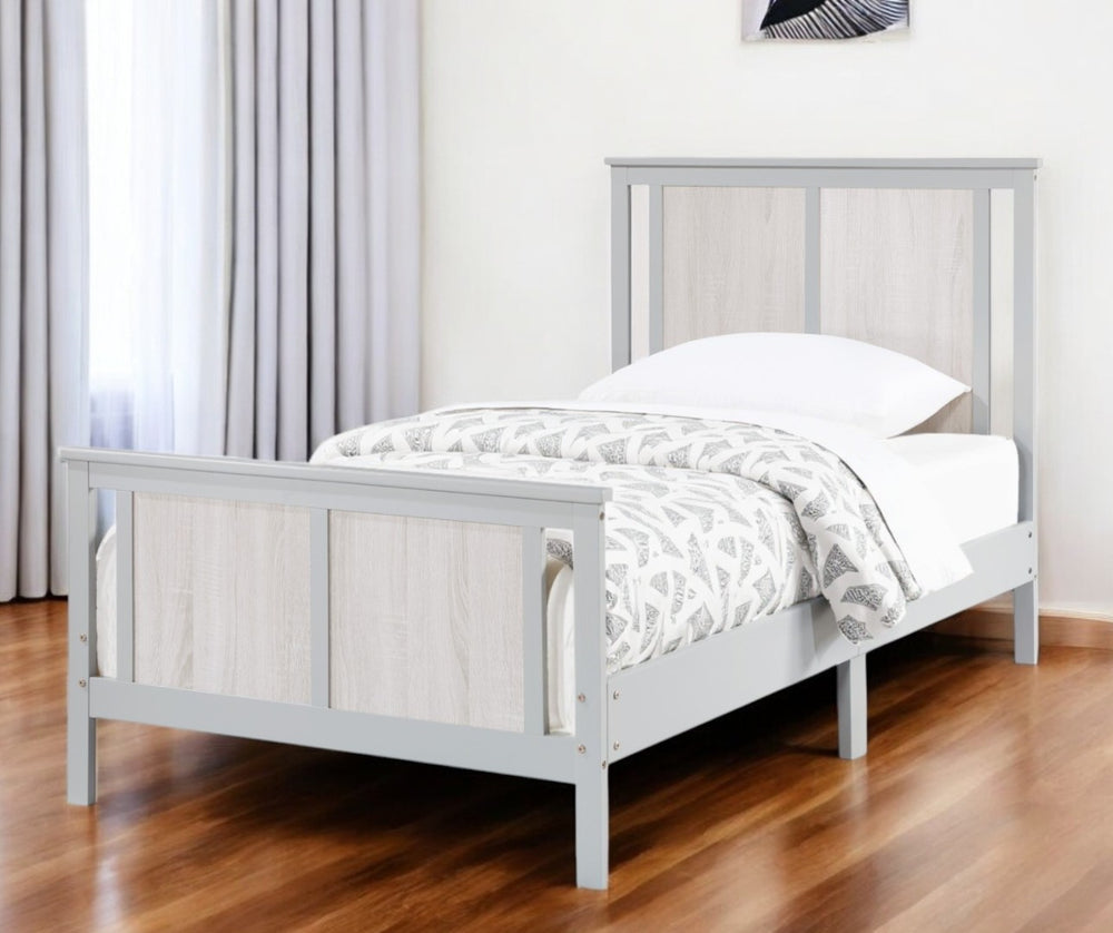 HomeRoots Gray Reversible Solid Wood Twin Bed Frame - Modern Two-Tone Design for Stylish Comfort & Durability 530216