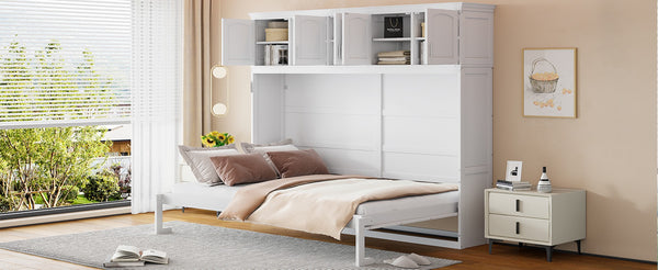 English Elm Queen Murphy Wall Bed with Top Cabinet Storage for Small Space Living White LP006665AAK-1