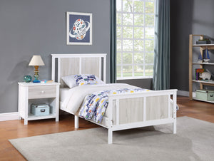 HomeRoots White Reversible Solid Wood Twin Bed Frame - Versatile Walnut Design for Stylish Bedrooms & Storage 530218