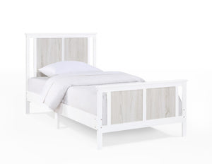 HomeRoots White Reversible Solid Wood Twin Bed Frame - Versatile Walnut Design for Stylish Bedrooms & Storage 530218