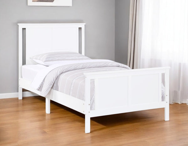 HomeRoots White Reversible Solid Wood Twin Bed Frame - Versatile Walnut Design for Stylish Bedrooms & Storage 530218