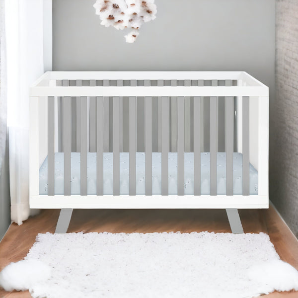 Homeroots Gray And White Solid And Manufactured Wood Standard Three In One Convertible Crib   530227