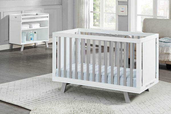 Homeroots Gray And White Solid And Manufactured Wood Standard Three In One Convertible Crib   530227