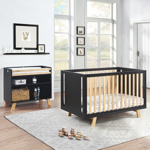 Homeroots Black Solid And Manufactured Wood Standard Three In One Convertible Crib   530229