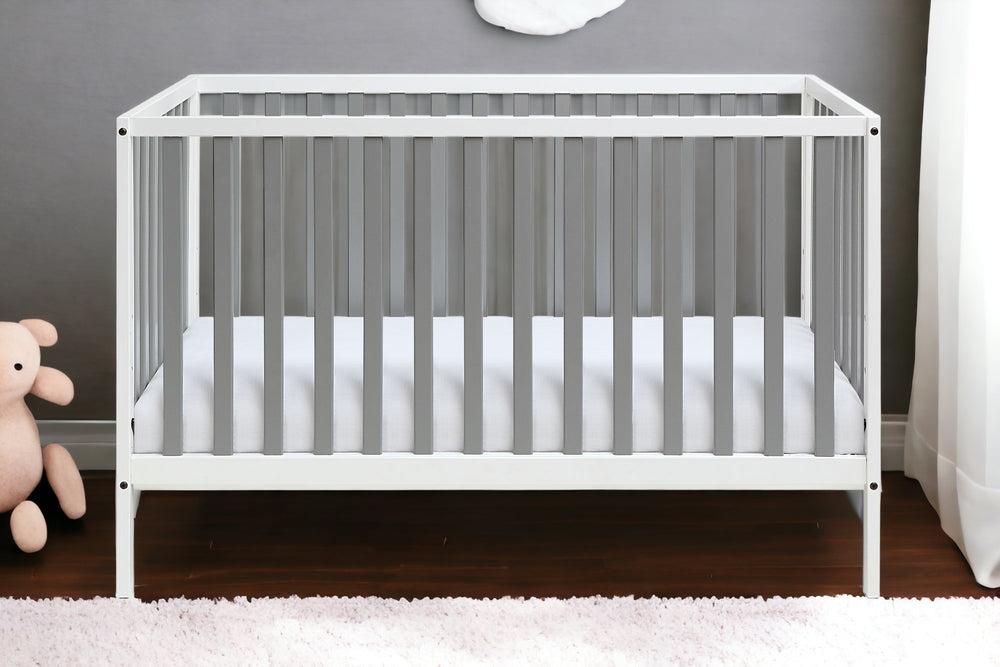 Homeroots Gray And White Solid And Manufactured Wood Standard Three In One Convertible Crib   530231