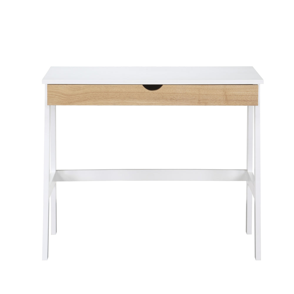 Homeroots 36" White And Natural Writing Desk   530236