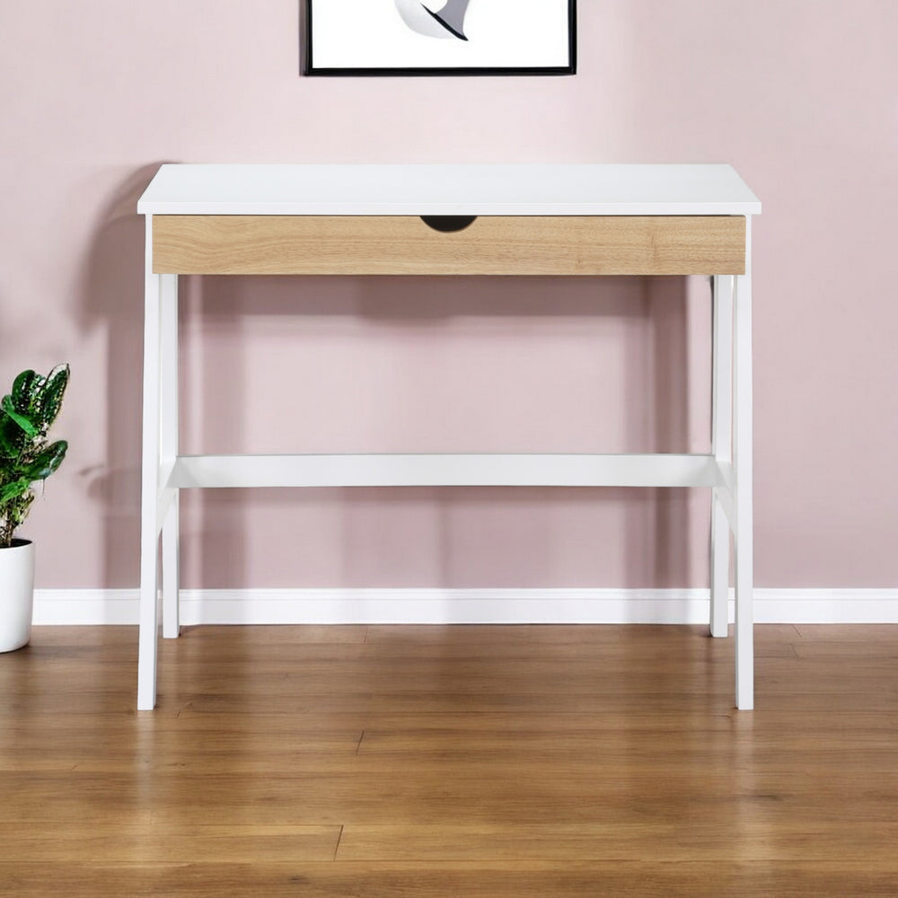 Homeroots 36" White And Natural Writing Desk   530236