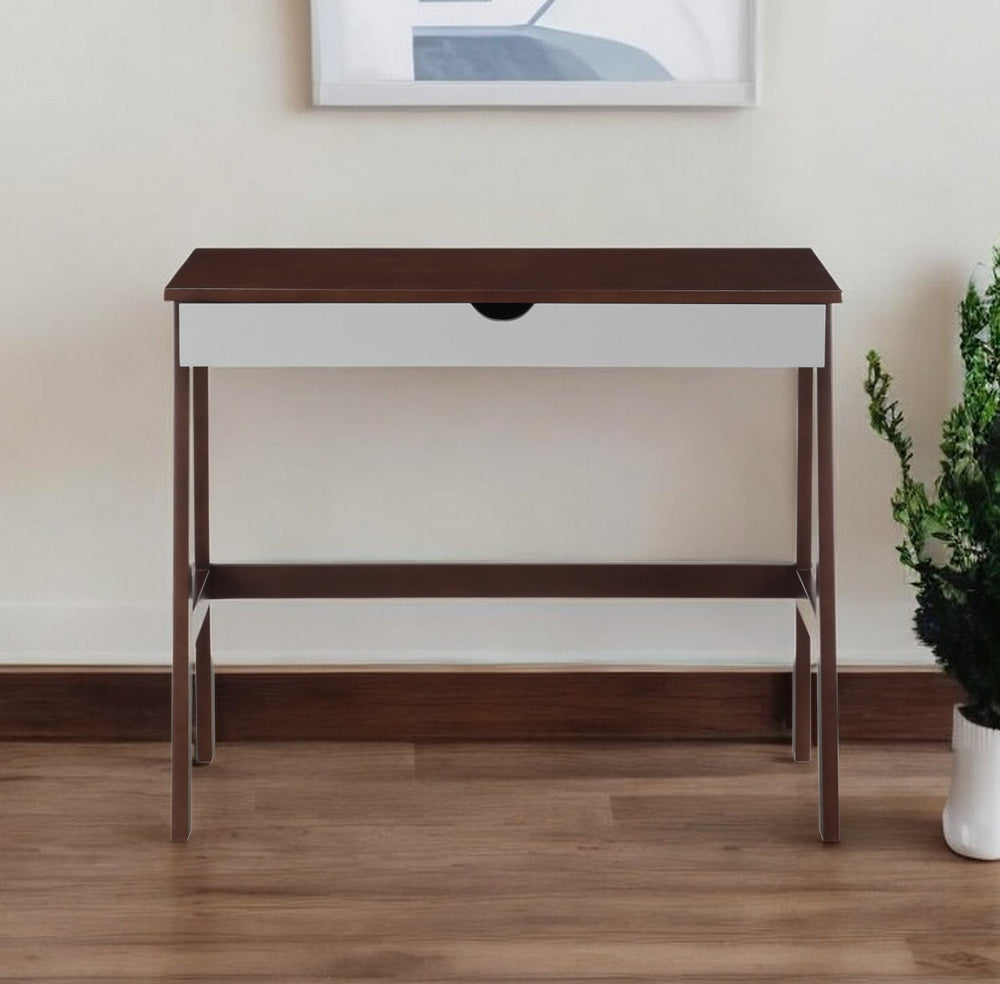 Homeroots 36" Brown And White Writing Desk   530237