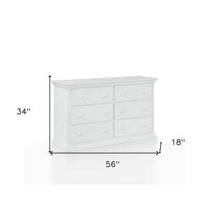 Homeroots 56" White Solid And Manufactured Wood Six Drawer Double Dresser  Solid And Manufactured Wood 530243