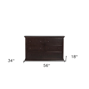 Homeroots 56" Espresso Solid And Manufactured Wood Six Drawer Double Dresser  Solid And Manufactured Wood 530244
