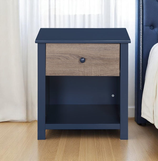 HomeRoots 24" Blue Solid Wood Nightstand with Drawer & Open Shelf - Versatile, Stylish Storage for Any Room 530249