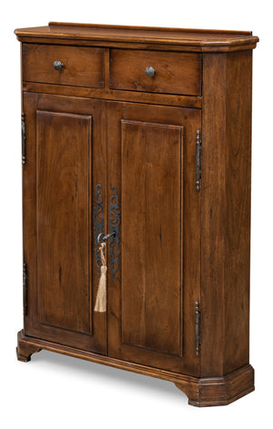 Sarreid Innsbruck Cabinet - Solid Acacia Wood With Elegant Fruitwood Finish & Iron Key Escutcheon Plate Brown  53025