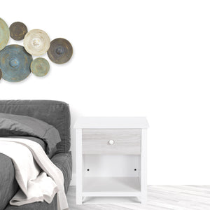 Homeroots 24" White And Gray One Drawer Nightstand   530250