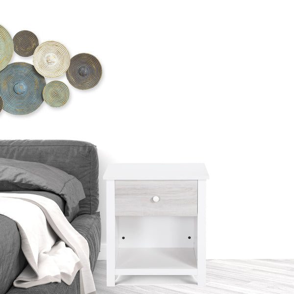 Homeroots 24" White And Gray One Drawer Nightstand   530250