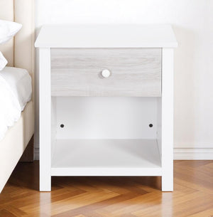 HomeRoots 24" White Nightstand - Elegant Solid Wood Design with Drawer & Shelf for Smart Bedroom Storage Solutions 530250
