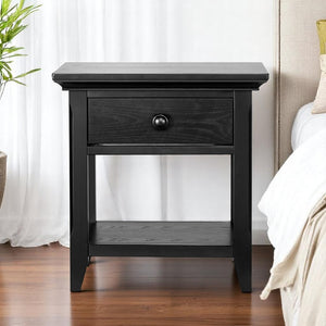 HomeRoots 24" Black Nightstand with Felt-Lined Drawer & Open Shelf - Stylish, Versatile Storage for Any Room 530251
