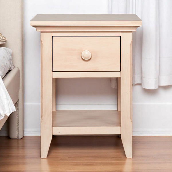 HomeRoots 24" Sand Nightstand - Elegant Solid Wood & Manufactured Construction with Drawer & Open Shelf Storage 530252
