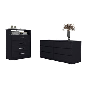 HomeRoots Two Piece Black Bedroom Set - Modern Horizontal Dresser & Accent for Sleek Minimalist Storage Solutions 530253