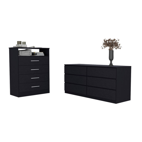 HomeRoots Two Piece Black Bedroom Set - Modern Horizontal Dresser & Accent for Sleek Minimalist Storage Solutions 530253