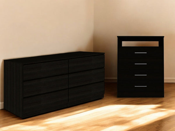 HomeRoots Two Piece Black Bedroom Set - Modern Horizontal Dresser & Accent for Sleek Minimalist Storage Solutions 530253