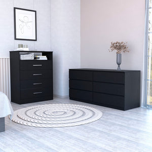 HomeRoots Two Piece Black Bedroom Set - Modern Horizontal Dresser & Accent for Sleek Minimalist Storage Solutions 530253
