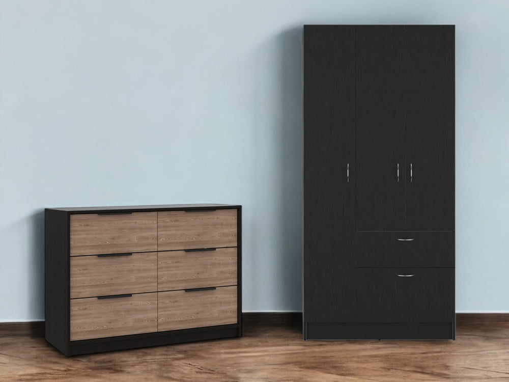 HomeRoots Two Piece Brown and Black Contemporary Bedroom Set with Ample Storage and Modern Design Elegance 530255