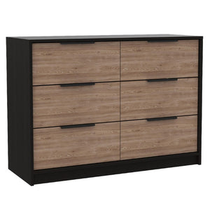 HomeRoots Two Piece Bedroom Furniture Set with Coordinating Vanity Mirror for Elegant Home Decor Black / Brown 18.5" W x 54.3" H x 8.1" D 530256