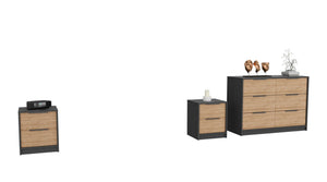HomeRoots Three Piece Brown and Black Bedroom Set - Modern Style, Ample Storage, and Sleek Design for Your Retreat 530258