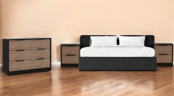 HomeRoots Three Piece Brown and Black Bedroom Set - Modern Style, Ample Storage, and Sleek Design for Your Retreat 530258