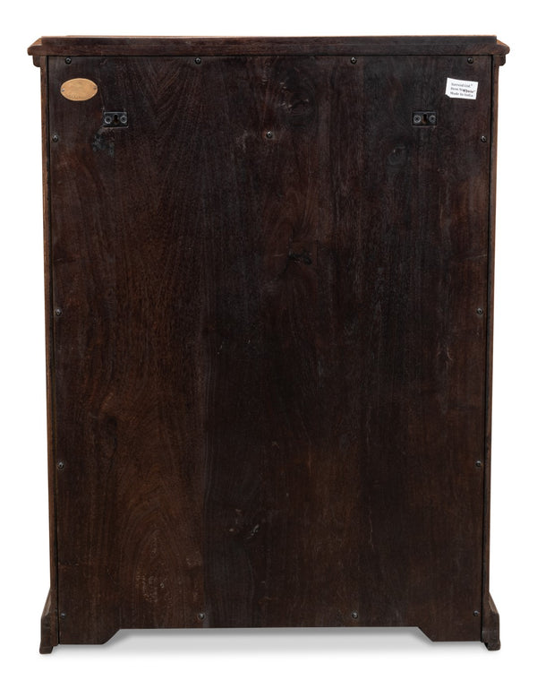 Sarreid Innsbruck Cabinet - Solid Acacia Wood With Elegant Fruitwood Finish & Iron Key Escutcheon Plate Brown  53025