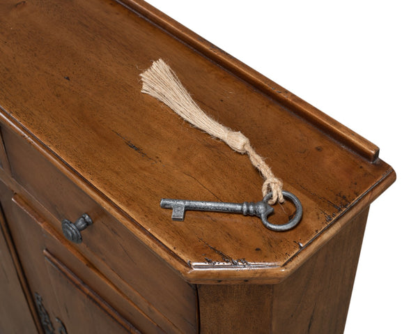 Sarreid Innsbruck Cabinet - Solid Acacia Wood With Elegant Fruitwood Finish & Iron Key Escutcheon Plate Brown  53025