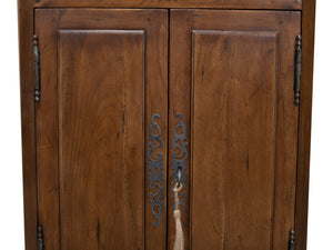 Sarreid Innsbruck Cabinet - Solid Acacia Wood With Elegant Fruitwood Finish & Iron Key Escutcheon Plate Brown  53025