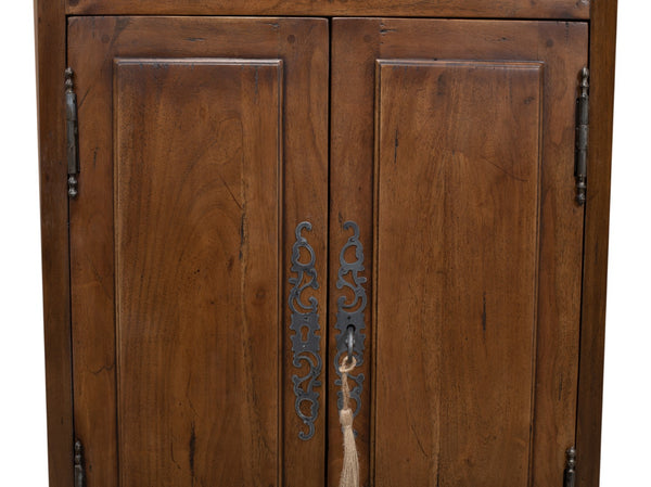 Sarreid Innsbruck Cabinet - Solid Acacia Wood With Elegant Fruitwood Finish & Iron Key Escutcheon Plate Brown  53025
