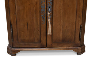 Sarreid Innsbruck Cabinet - Solid Acacia Wood With Elegant Fruitwood Finish & Iron Key Escutcheon Plate Brown  53025