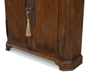 Sarreid Innsbruck Cabinet - Solid Acacia Wood With Elegant Fruitwood Finish & Iron Key Escutcheon Plate Brown  53025