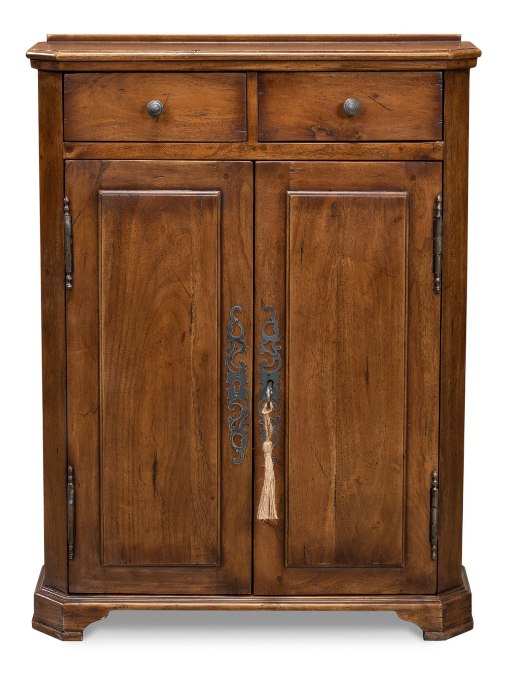 Sarreid Innsbruck Cabinet - Solid Acacia Wood With Elegant Fruitwood Finish & Iron Key Escutcheon Plate Brown  53025