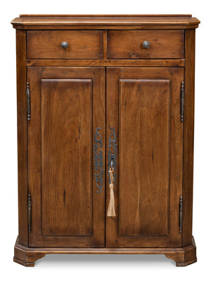 Sarreid Innsbruck Cabinet - Solid Acacia Wood With Elegant Fruitwood Finish & Iron Key Escutcheon Plate Brown  53025