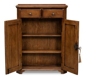 Sarreid Innsbruck Cabinet - Solid Acacia Wood With Elegant Fruitwood Finish & Iron Key Escutcheon Plate Brown  53025